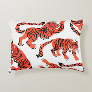 Seamless pattern with painted in gouache tigers in accent pillow