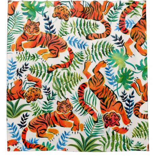 Seamless pattern with painted in watercolor tigers shower curtain