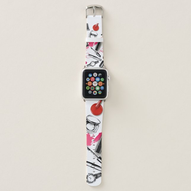 Seamless pattern with painted makeup apple watch band (Front)