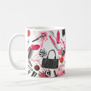 Seamless pattern with painted makeup coffee mug
