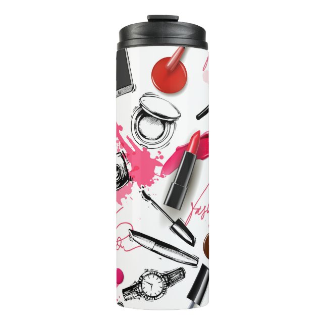 Seamless pattern with painted makeup thermal tumbler (Front)