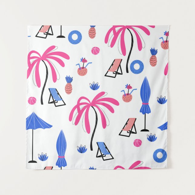 Seamless pattern with palm trees pineapples coconu tapestry (Front)