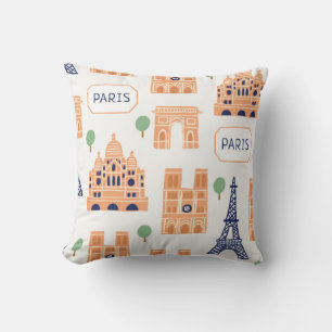 Seamless pattern with Parisian landmarks paris sig Throw Pillow