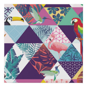 seamless pattern with Parrot, Toucans, Hummingbird Faux Canvas Print