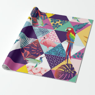 seamless pattern with Parrot, Toucans, Hummingbird Wrapping Paper