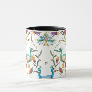 Seamless pattern with peacock and flowers mug