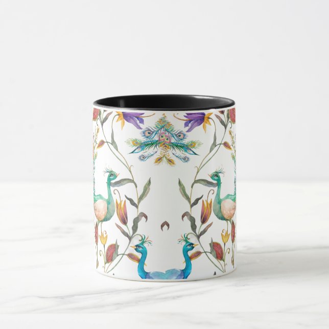 Seamless pattern with peacock and flowers  mug (Center)