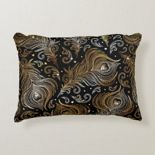 Seamless pattern with peacock feathers. Freehand d Accent Pillow