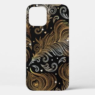 Seamless pattern with peacock feathers. Freehand d iPhone 12 Case