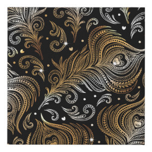 Seamless pattern with peacock feathers. Freehand d Faux Canvas Print