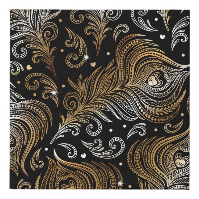 Seamless pattern with peacock feathers. Freehand d Faux Canvas Print (Front)