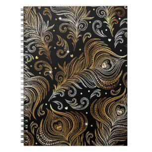 Seamless pattern with peacock feathers. Freehand d Notebook