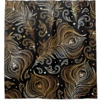 Seamless pattern with peacock feathers. Freehand d