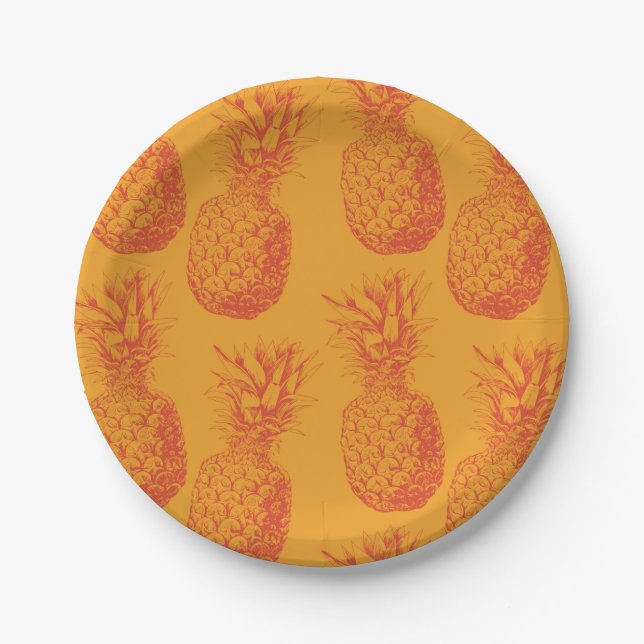 Seamless pattern with pineapples paper plates (Front)