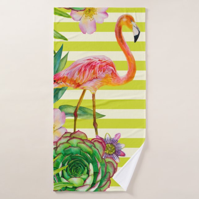  seamless pattern with pink flamingo and exotic tr bath towel (Bath Towel)