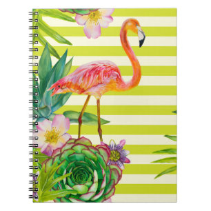 seamless pattern with pink flamingo and exotic tr notebook