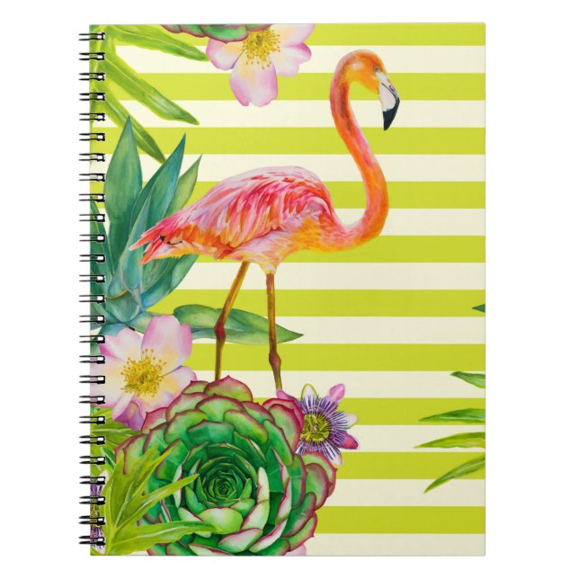  seamless pattern with pink flamingo and exotic tr notebook (Front)