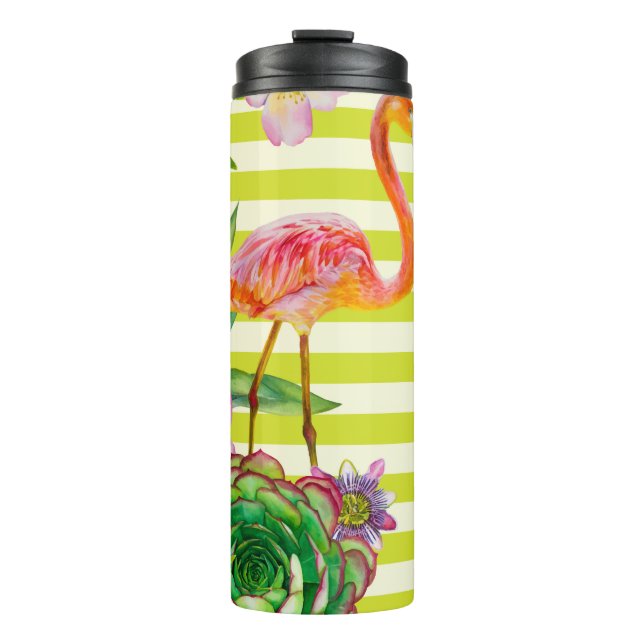  seamless pattern with pink flamingo and exotic tr thermal tumbler (Front)