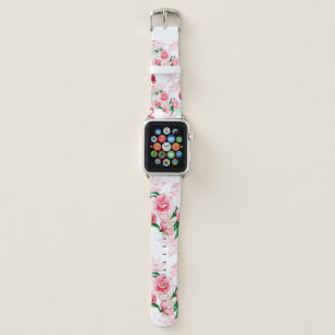 Seamless pattern with pink flamingo apple watch band