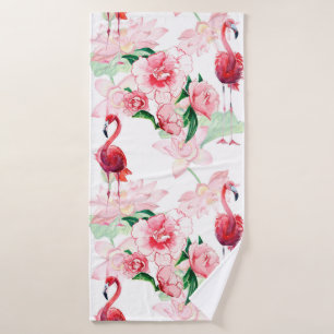 Seamless pattern with pink flamingo bath towel