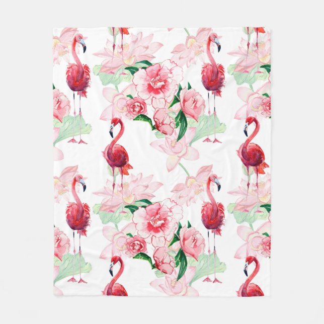 Seamless pattern with pink flamingo fleece blanket (Front)