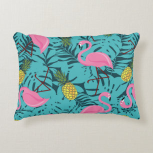 Seamless pattern with pink flamingos and green pal accent pillow