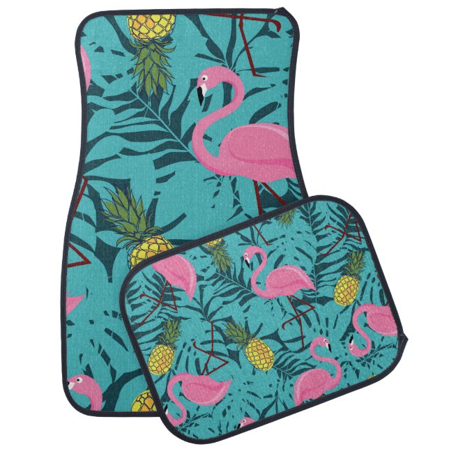 Seamless pattern with pink flamingos and green pal car floor mat (Set)