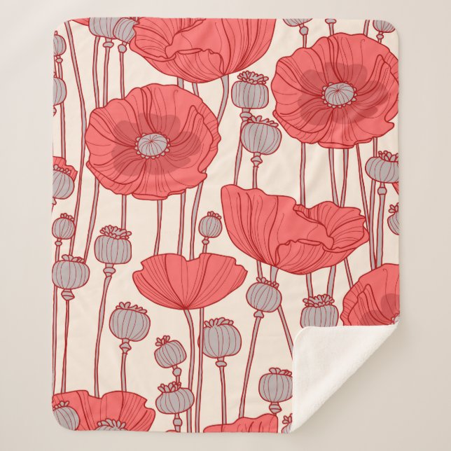Seamless pattern with poppies.  sherpa blanket (Front)