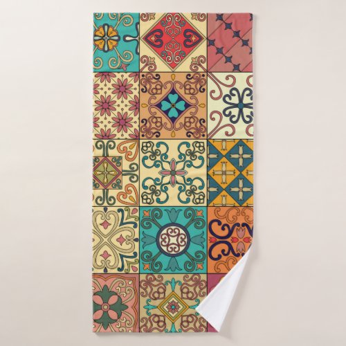 Seamless pattern with portuguese tiles in talavera bath towel