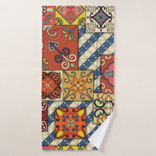 Seamless pattern with portuguese tiles in talavera bath towel