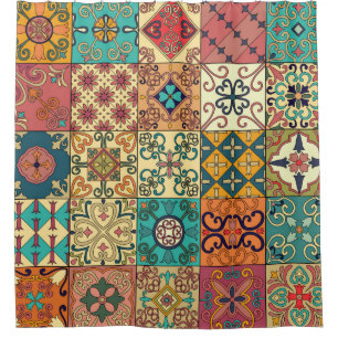 Seamless pattern with portuguese tiles in talavera shower curtain