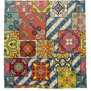 Seamless pattern with portuguese tiles in talavera shower curtain