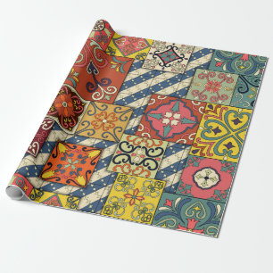 Seamless pattern with portuguese tiles in talavera wrapping paper