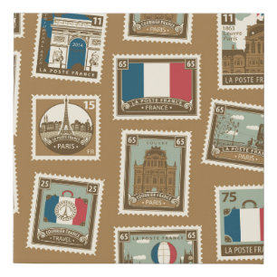 seamless pattern with postage stamps on theme of faux canvas print