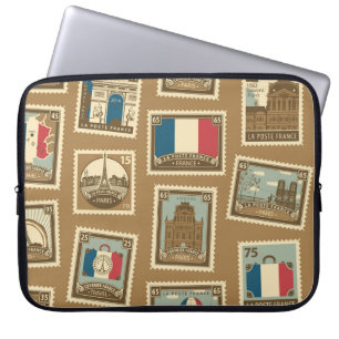 seamless pattern with postage stamps on theme of laptop sleeve
