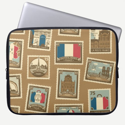  seamless pattern with postage stamps on theme of  laptop sleeve