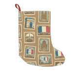 seamless pattern with postage stamps on theme of  small christmas stocking