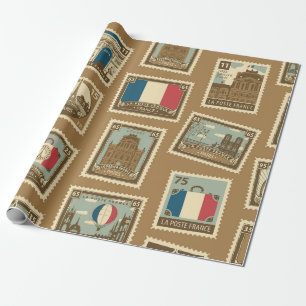 seamless pattern with postage stamps on theme of  wrapping paper
