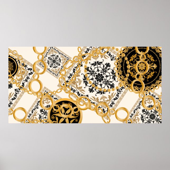 Seamless pattern with precious stones gold chains  poster (Front)