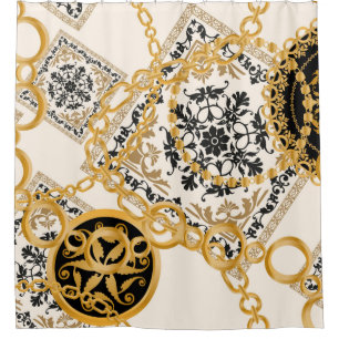Seamless pattern with precious stones gold chains shower curtain