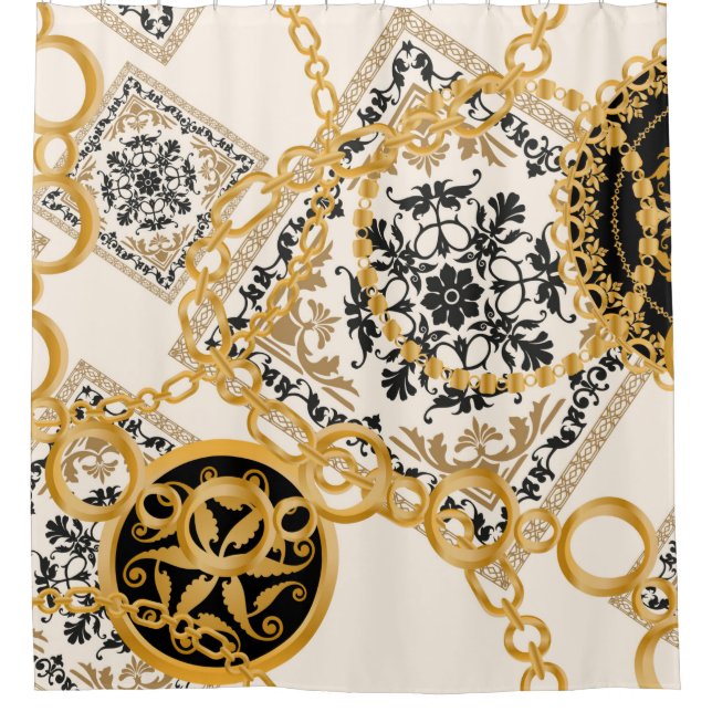 Seamless pattern with precious stones gold chains  shower curtain (Front)