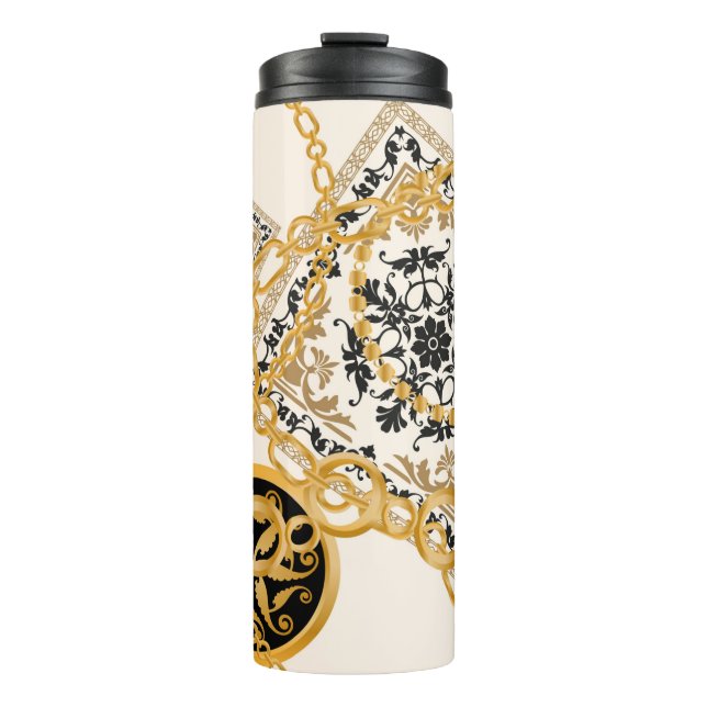 Seamless pattern with precious stones gold chains  thermal tumbler (Front)