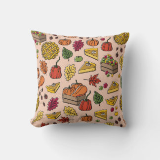 Seamless pattern with pumpkin pie, apple pie, and  throw pillow