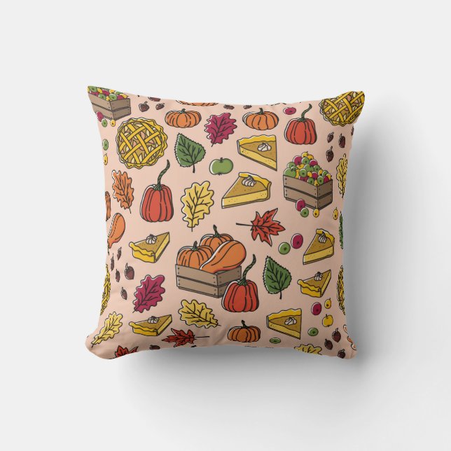 Seamless pattern with pumpkin pie, apple pie, and  throw pillow (Front)