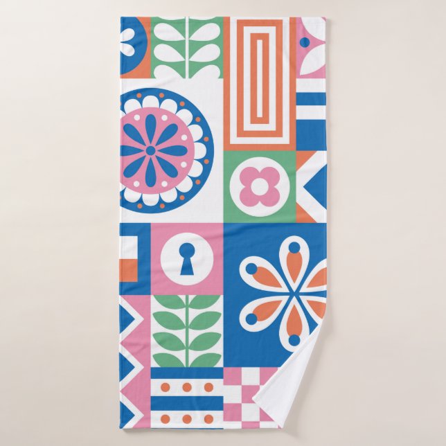 seamless pattern with pumpkins, hand-drawn in retr bath towel (Bath Towel)