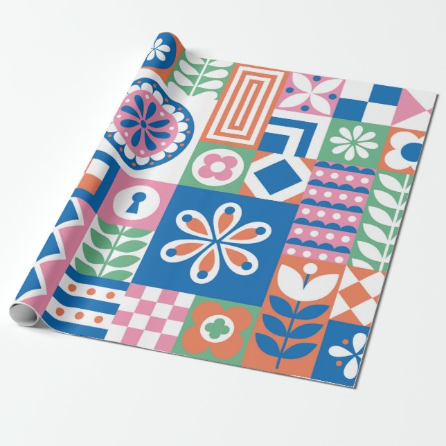 seamless pattern with pumpkins, hand-drawn in retr wrapping paper (Unrolled)