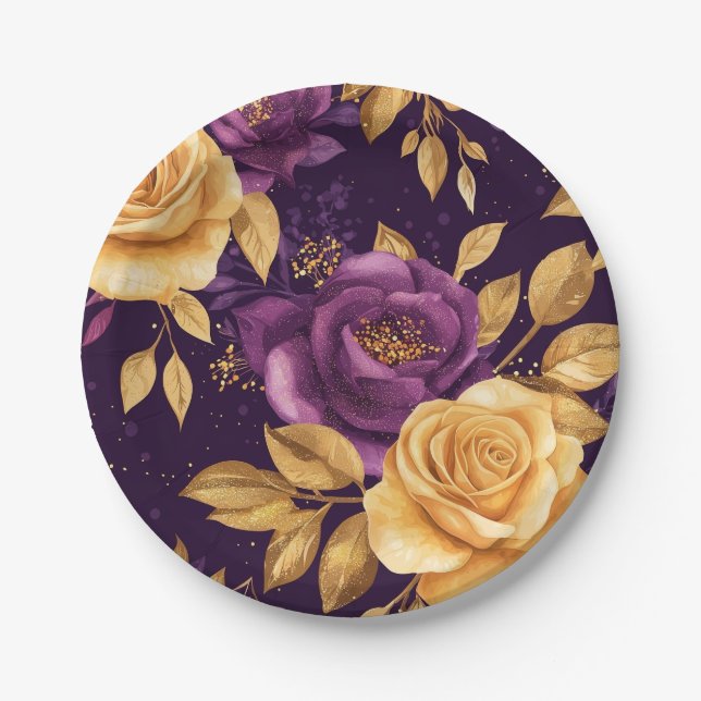 seamless pattern with purple flowers  paper plates (Front)