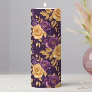 seamless pattern with purple flowers pillar candle