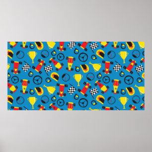 Seamless pattern with racing cars. poster