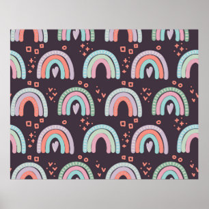 seamless pattern with rainbows and raindrops clip poster